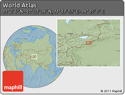 Savanna Style Location Map of the Area around 41° 16' 52" N, 78° 16' 30" E, hill shading