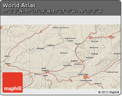Shaded Relief 3D Map of the Area around 41° 16' 52" N, 78° 58' 29" W