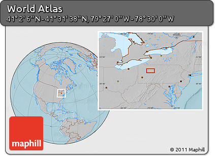 Gray Location Map of the Area around 41° 16' 52" N, 78° 58' 29" W, hill shading