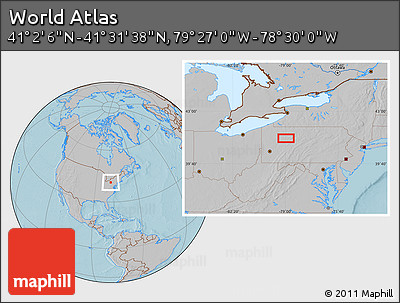 Gray Location Map of the Area around 41° 16' 52" N, 78° 58' 29" W, hill shading