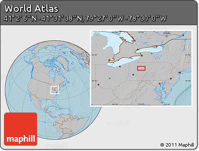 Gray Location Map of the Area around 41° 16' 52" N, 78° 58' 29" W, hill shading