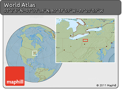 Savanna Style Location Map of the Area around 41° 16' 52" N, 79° 49' 29" W, hill shading