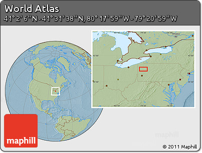 Savanna Style Location Map of the Area around 41° 16' 52" N, 79° 49' 29" W, hill shading