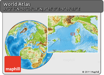Physical Location Map of the Area around 41° 16' 52" N, 7° 43' 29" E