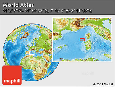 Physical Location Map of the Area around 41° 16' 52" N, 7° 43' 29" E