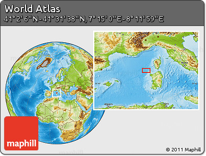 Physical Location Map of the Area around 41° 16' 52" N, 7° 43' 29" E