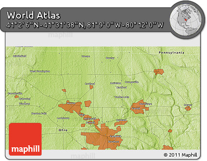 Physical 3D Map of the Area around 41° 16' 52" N, 80° 40' 30" W