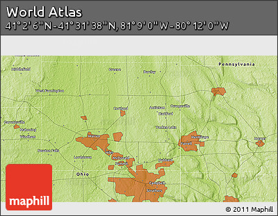 Physical 3D Map of the Area around 41° 16' 52" N, 80° 40' 30" W