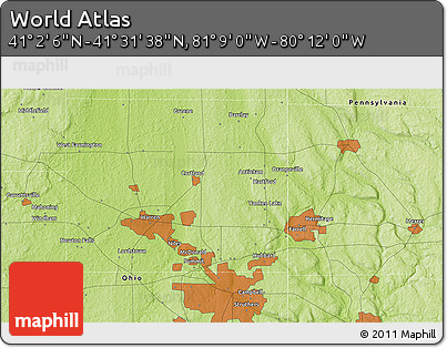 Physical 3D Map of the Area around 41° 16' 52" N, 80° 40' 30" W
