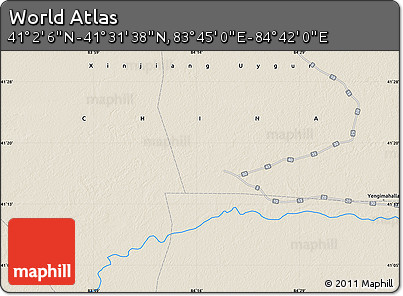 Shaded Relief Map of the Area around 41° 16' 52" N, 84° 13' 29" E