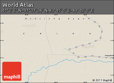 Shaded Relief Map of the Area around 41° 16' 52" N, 84° 13' 29" E