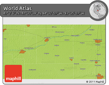 Physical 3D Map of the Area around 41° 16' 52" N, 84° 4' 29" W