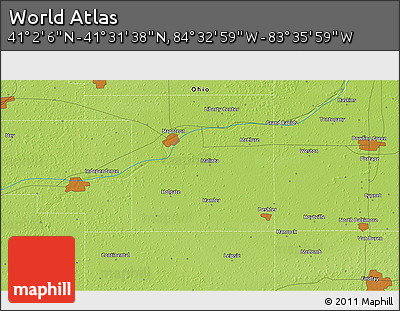 Physical 3D Map of the Area around 41° 16' 52" N, 84° 4' 29" W