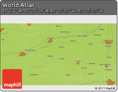 Physical 3D Map of the Area around 41° 16' 52" N, 84° 4' 29" W