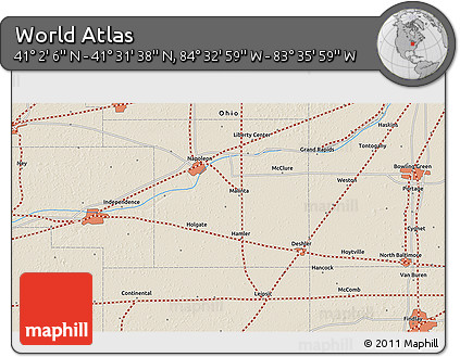 Shaded Relief 3D Map of the Area around 41° 16' 52" N, 84° 4' 29" W