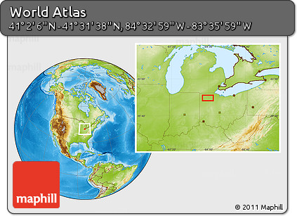 Physical Location Map of the Area around 41° 16' 52" N, 84° 4' 29" W