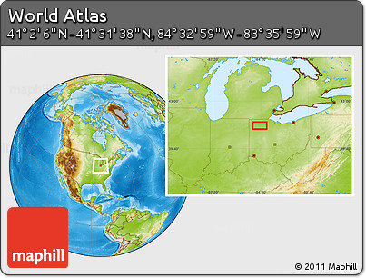 Physical Location Map of the Area around 41° 16' 52" N, 84° 4' 29" W
