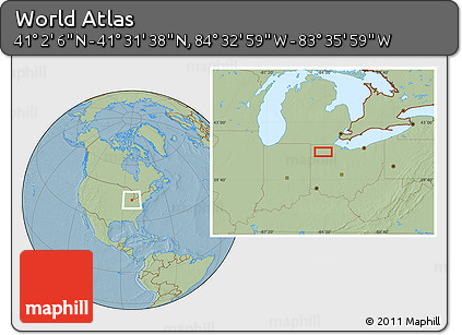 Savanna Style Location Map of the Area around 41° 16' 52" N, 84° 4' 29" W, hill shading