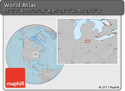 Gray Location Map of the Area around 41° 16' 52" N, 84° 55' 30" W, hill shading