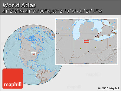 Gray Location Map of the Area around 41° 16' 52" N, 84° 55' 30" W, hill shading