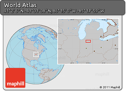 Gray Location Map of the Area around 41° 16' 52" N, 85° 46' 30" W