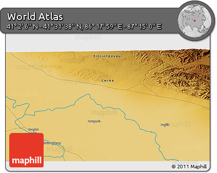 Physical 3D Map of the Area around 41° 16' 52" N, 86° 46' 30" E
