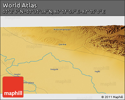 Physical 3D Map of the Area around 41° 16' 52" N, 86° 46' 30" E
