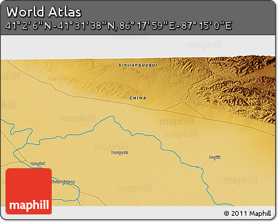Physical 3D Map of the Area around 41° 16' 52" N, 86° 46' 30" E
