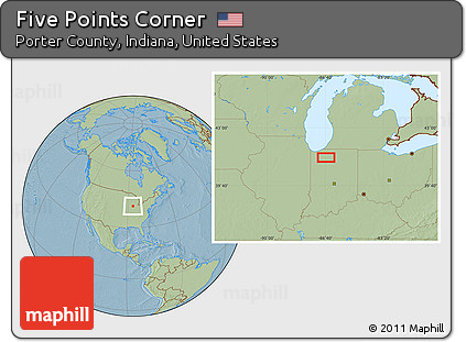 Savanna Style Location Map of Five Points Corner, hill shading