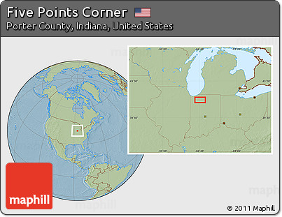 Savanna Style Location Map of Five Points Corner, hill shading