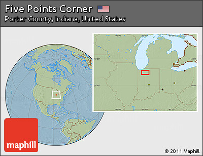 Savanna Style Location Map of Five Points Corner, hill shading