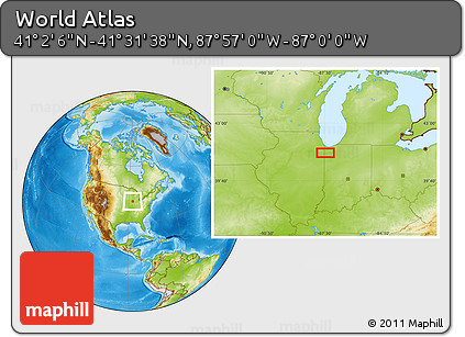 Physical Location Map of the Area around 41° 16' 52" N, 87° 28' 29" W