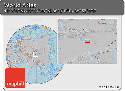 Gray Location Map of the Area around 41° 16' 52" N, 88° 28' 29" E, hill shading