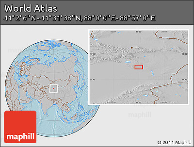 Gray Location Map of the Area around 41° 16' 52" N, 88° 28' 29" E, hill shading