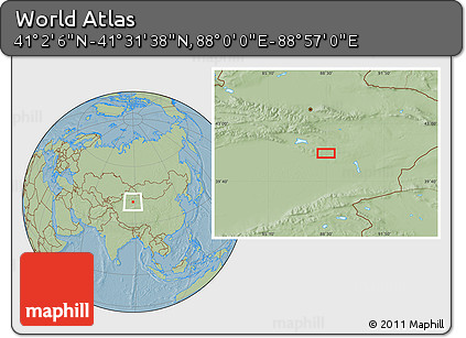 Savanna Style Location Map of the Area around 41° 16' 52" N, 88° 28' 29" E, hill shading