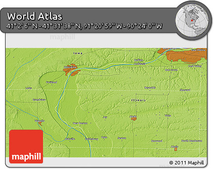 Physical 3D Map of the Area around 41° 16' 52" N, 90° 52' 30" W