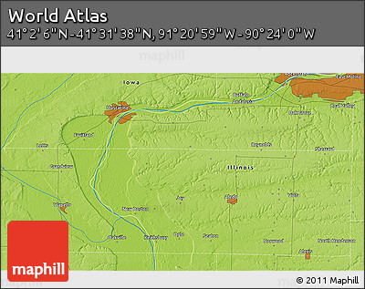 Physical 3D Map of the Area around 41° 16' 52" N, 90° 52' 30" W