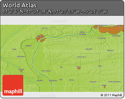 Physical 3D Map of the Area around 41° 16' 52" N, 90° 52' 30" W