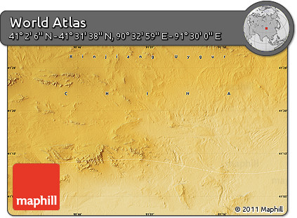 Physical Map of the Area around 41° 16' 52" N, 91° 1' 30" E