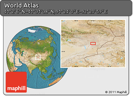 Satellite Location Map of the Area around 41° 16' 52" N, 91° 52' 30" E