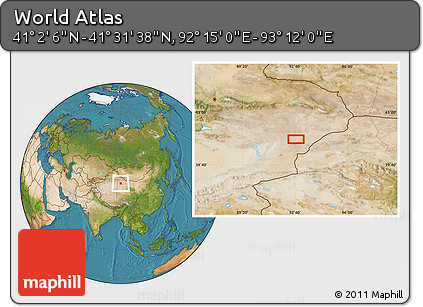 Satellite Location Map of the Area around 41° 16' 52" N, 92° 43' 29" E