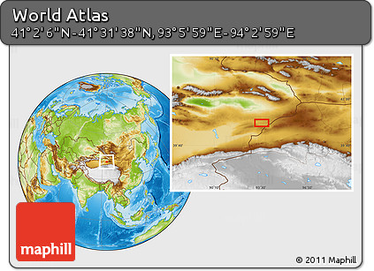 Physical Location Map of the Area around 41° 16' 52" N, 93° 34' 29" E