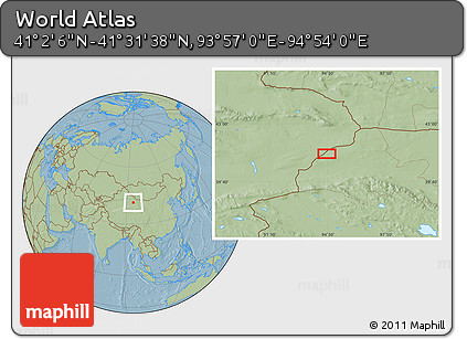 Savanna Style Location Map of the Area around 41° 16' 52" N, 94° 25' 30" E, hill shading