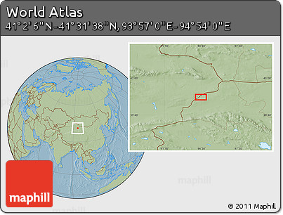 Savanna Style Location Map of the Area around 41° 16' 52" N, 94° 25' 30" E, hill shading