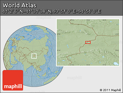 Savanna Style Location Map of the Area around 41° 16' 52" N, 94° 25' 30" E, hill shading