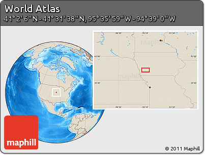 Shaded Relief Location Map of the Area around 41° 16' 52" N, 95° 7' 30" W