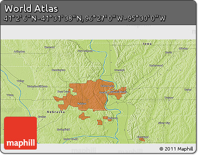 Physical 3D Map of the Area around 41° 16' 52" N, 95° 58' 29" W