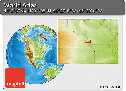 Physical Location Map of the Area around 41° 16' 52" N, 95° 58' 29" W