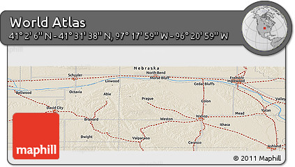 Shaded Relief Panoramic Map of the Area around 41° 16' 52" N, 96° 49' 29" W