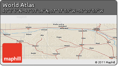 Shaded Relief Panoramic Map of the Area around 41° 16' 52" N, 96° 49' 29" W